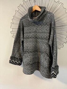Soft Surroundings Cowl Neck Alma Sweater Black White Size XL